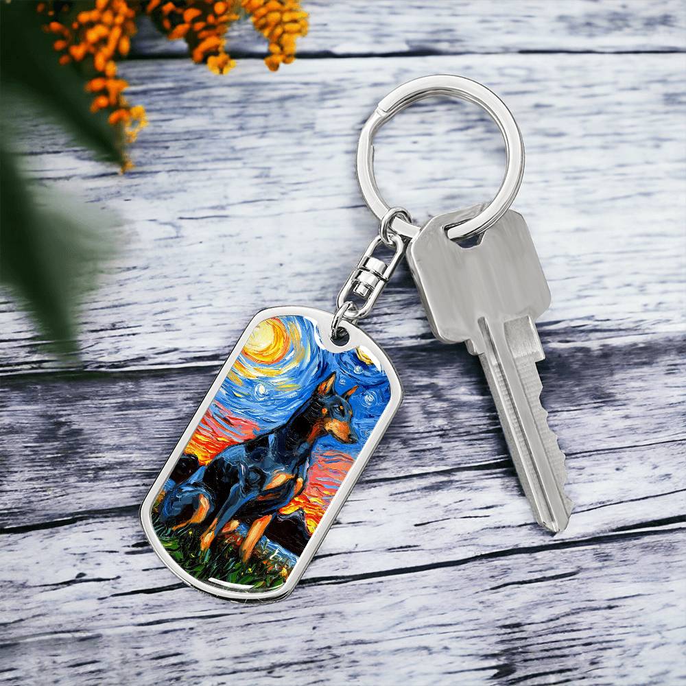 Doberman Starry Night Dog Tag Keychain