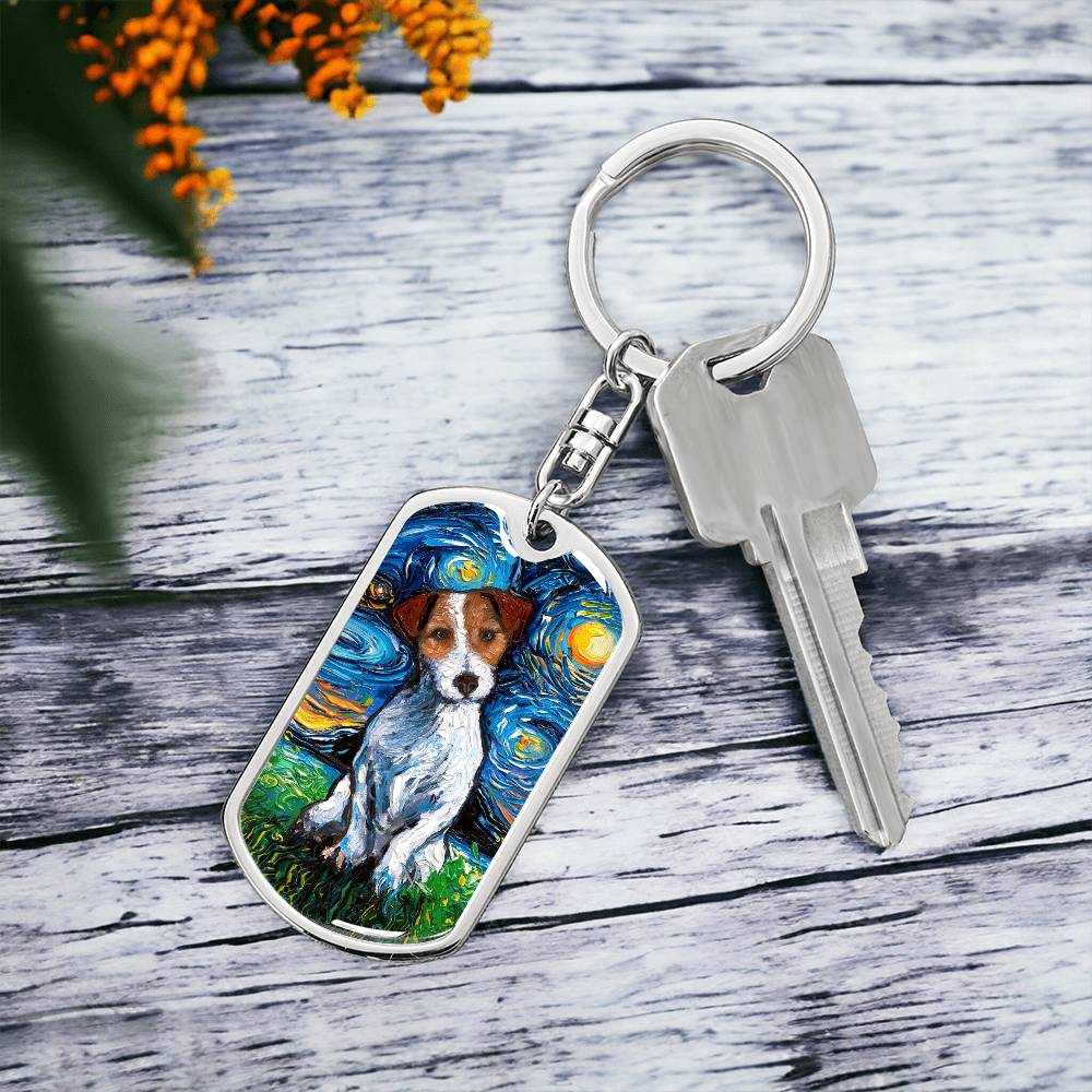 Jack Russell Terrier Starry Night Dog Tag Keychain