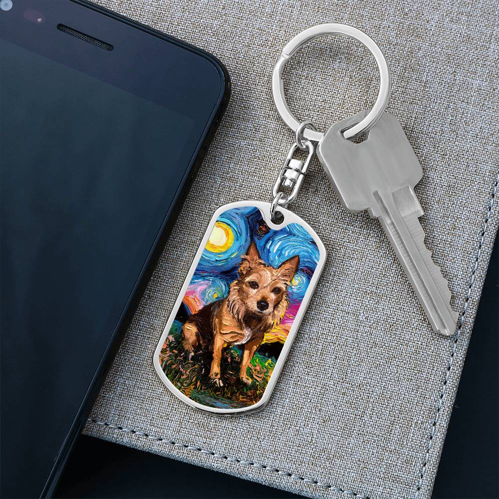 Australian Terrier Starry Night Dog Tag Keychain