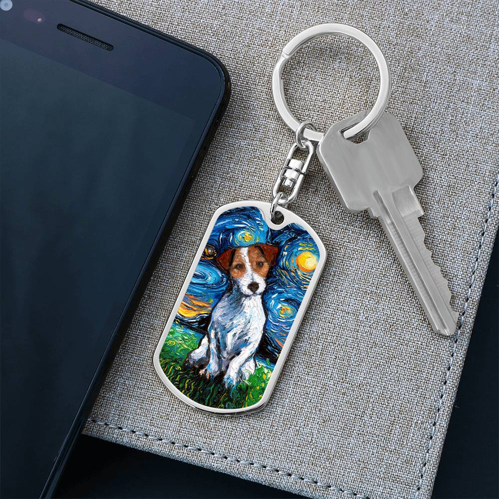 Jack Russell Terrier Starry Night Dog Tag Keychain