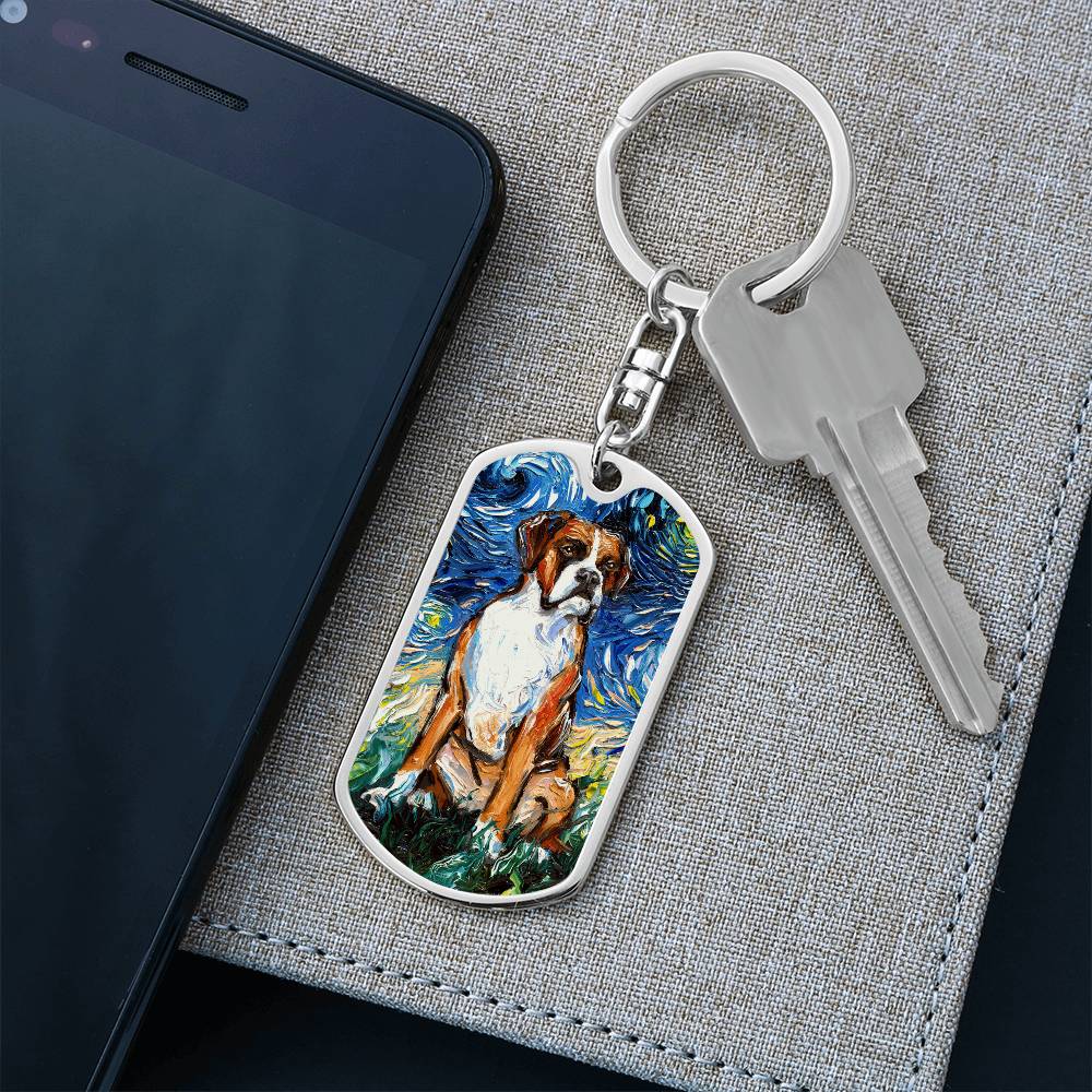 Boxer Starry Night Dog Tag Keychain