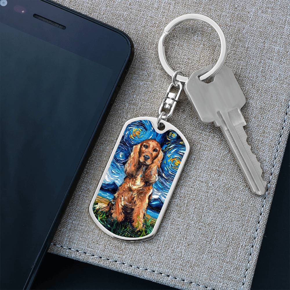 Red Cocker Spaniel Starry Night Dog Tag Keychain