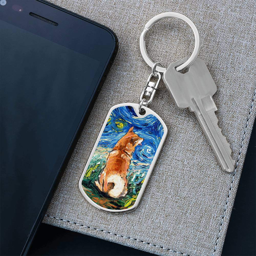 Shiba Inu Starry Night Dog Tag Keychain