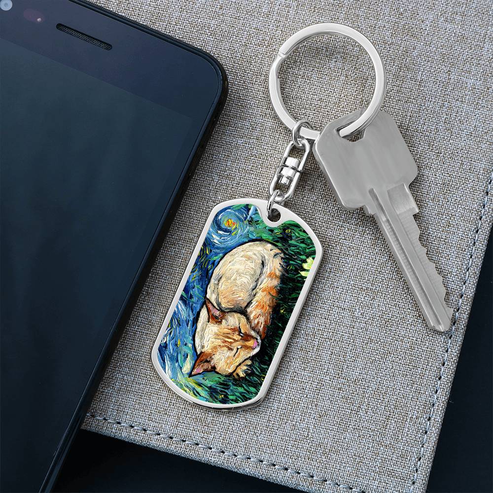 Sleeping Flame Point Siamese Dog Tag Keychain