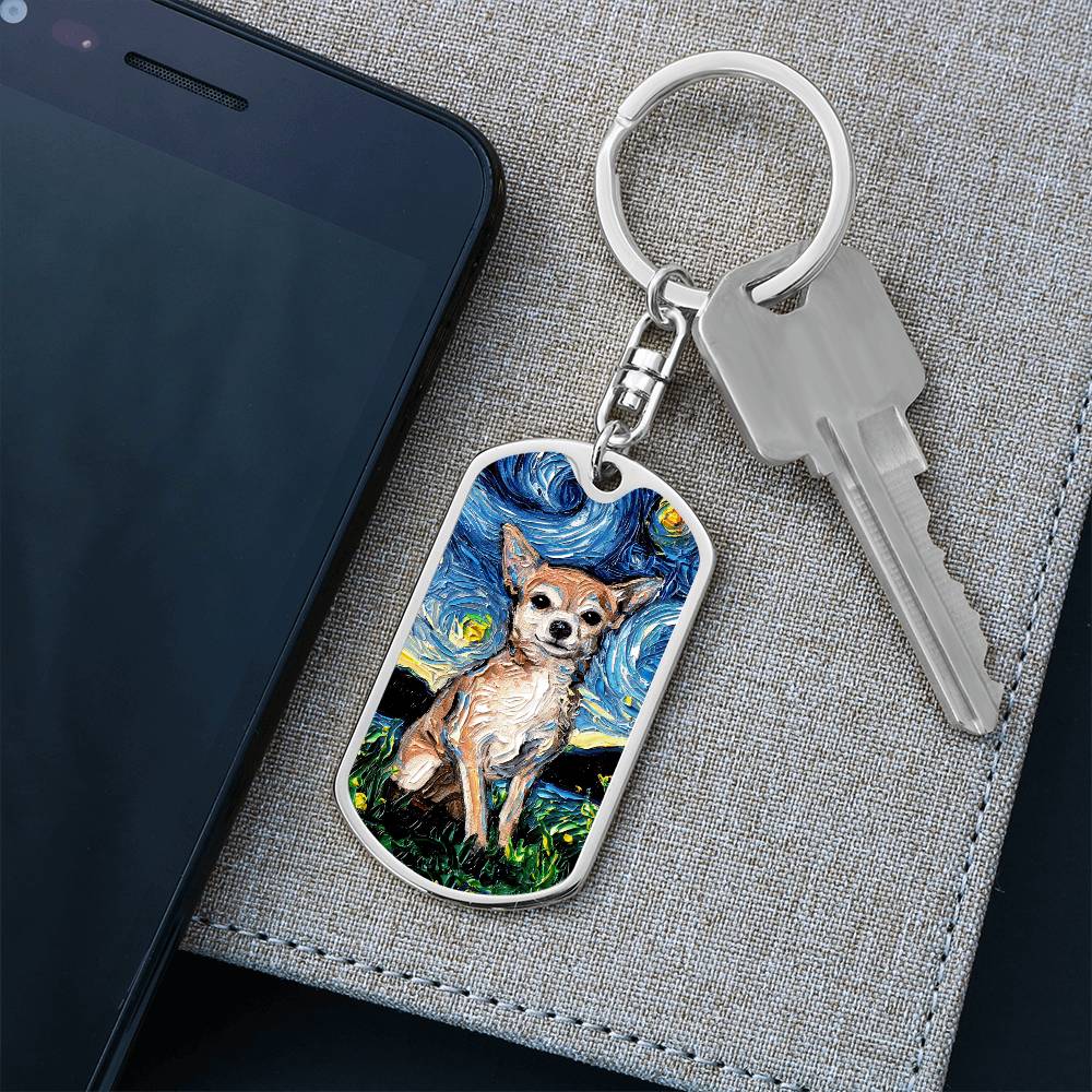 Chihuahua Starry Night Dog Tag Keychain