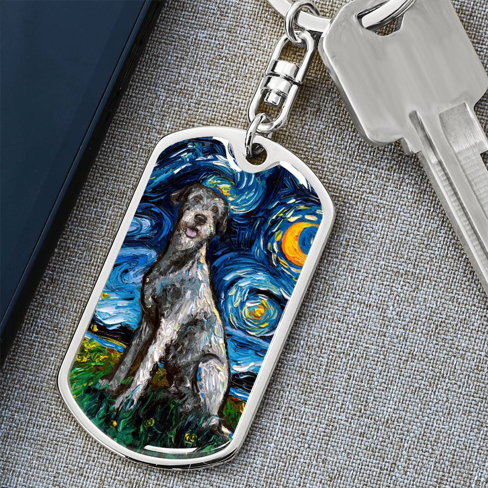 Irish Wolfhound Starry Night Dog Tag Keychain