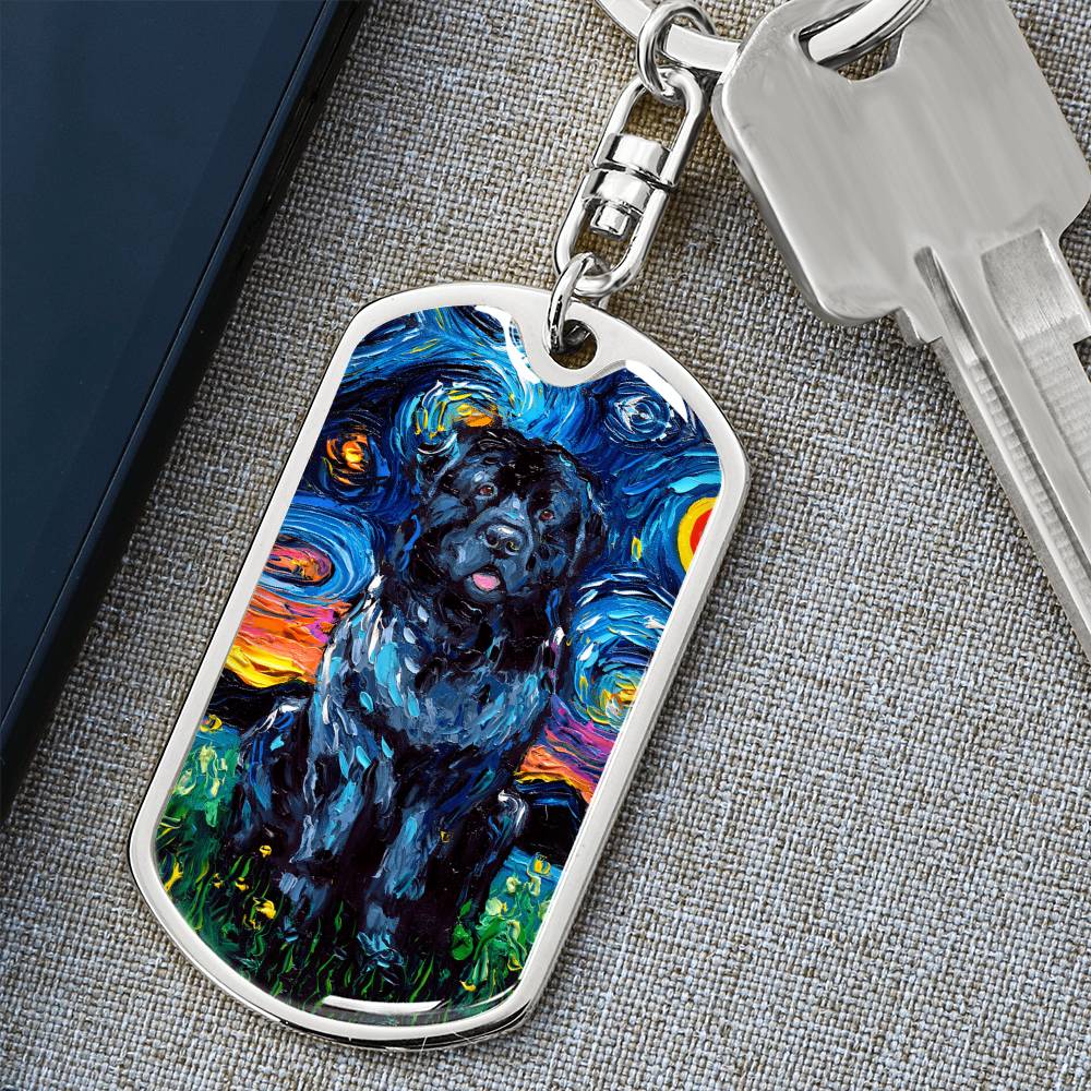 Newfoundland Starry Night Dog Tag Keychain