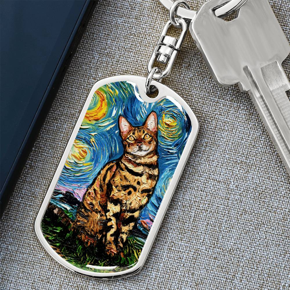 Bengal Starry Night Dog Tag Keychain