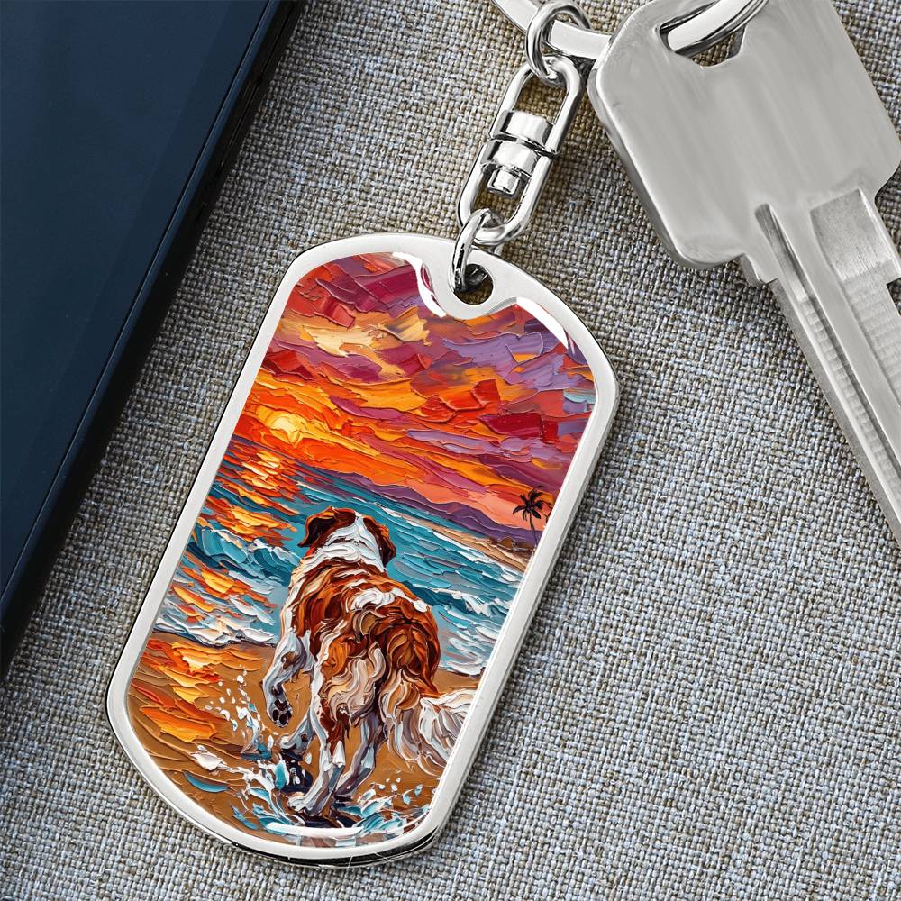 Beach Day - St Bernard Dog Tag Keychain