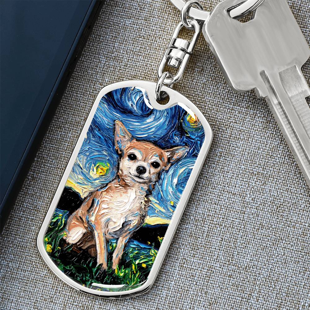 Chihuahua Starry Night Dog Tag Keychain