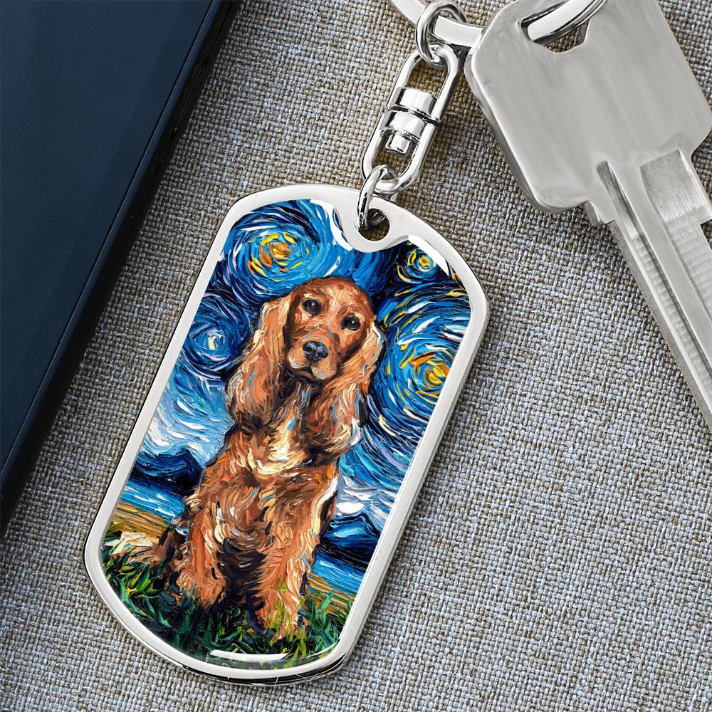 Red Cocker Spaniel Starry Night Dog Tag Keychain