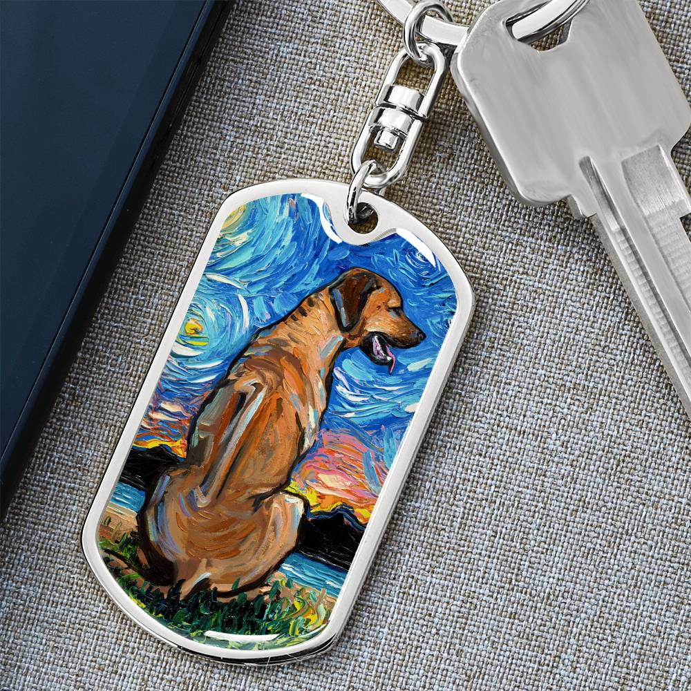 Rhodesian Ridgeback Starry Night Dog Tag Keychain