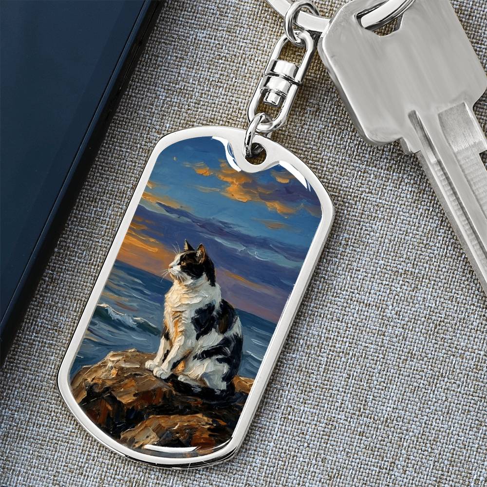 Beach Days - Black and White Magpie Cat Dog Tag Keychain