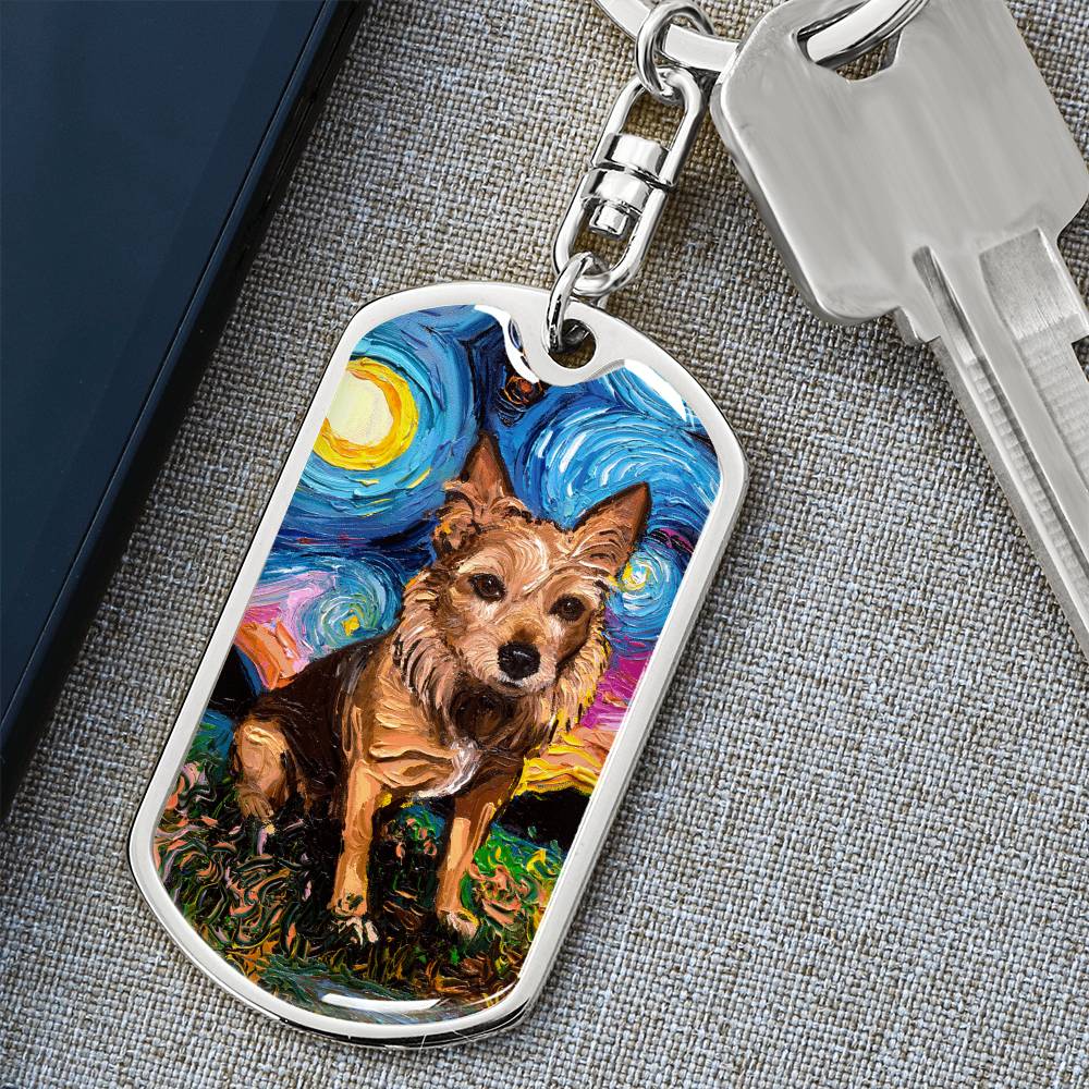 Australian Terrier Starry Night Dog Tag Keychain