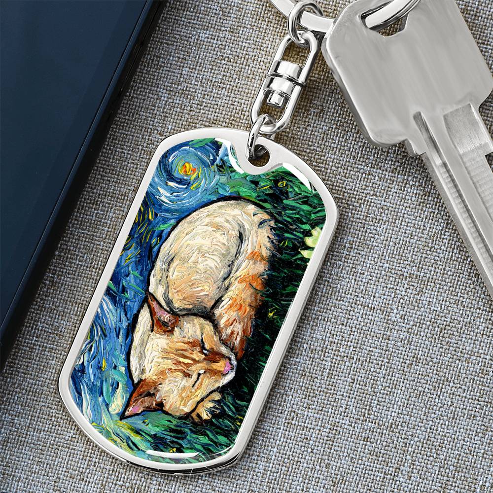 Sleeping Flame Point Siamese Dog Tag Keychain