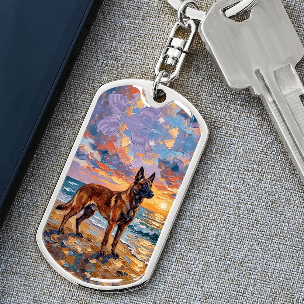 Beach Sunset - Malinois Dog Tag Keychain