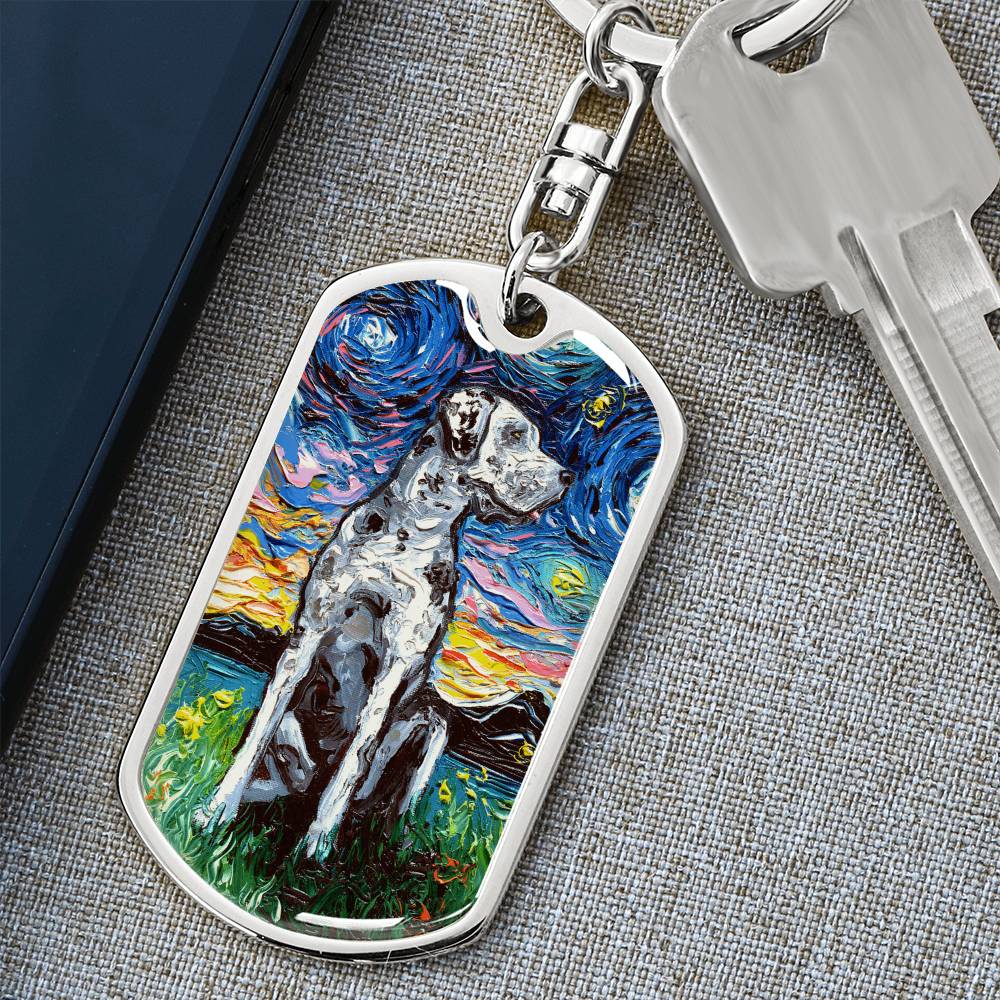Merle Great Dane Starry Night Dog Tag Keychain