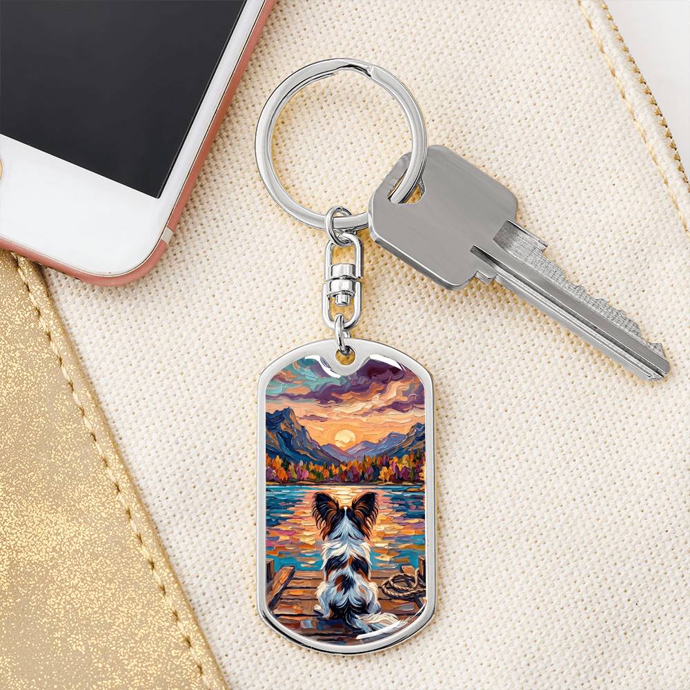 On The Dock - Papillon Dog Tag Keychain