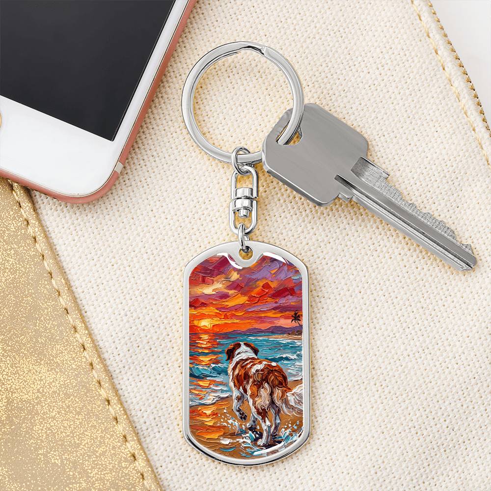 Beach Day - St Bernard Dog Tag Keychain