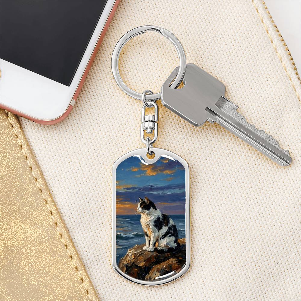 Beach Days - Black and White Magpie Cat Dog Tag Keychain
