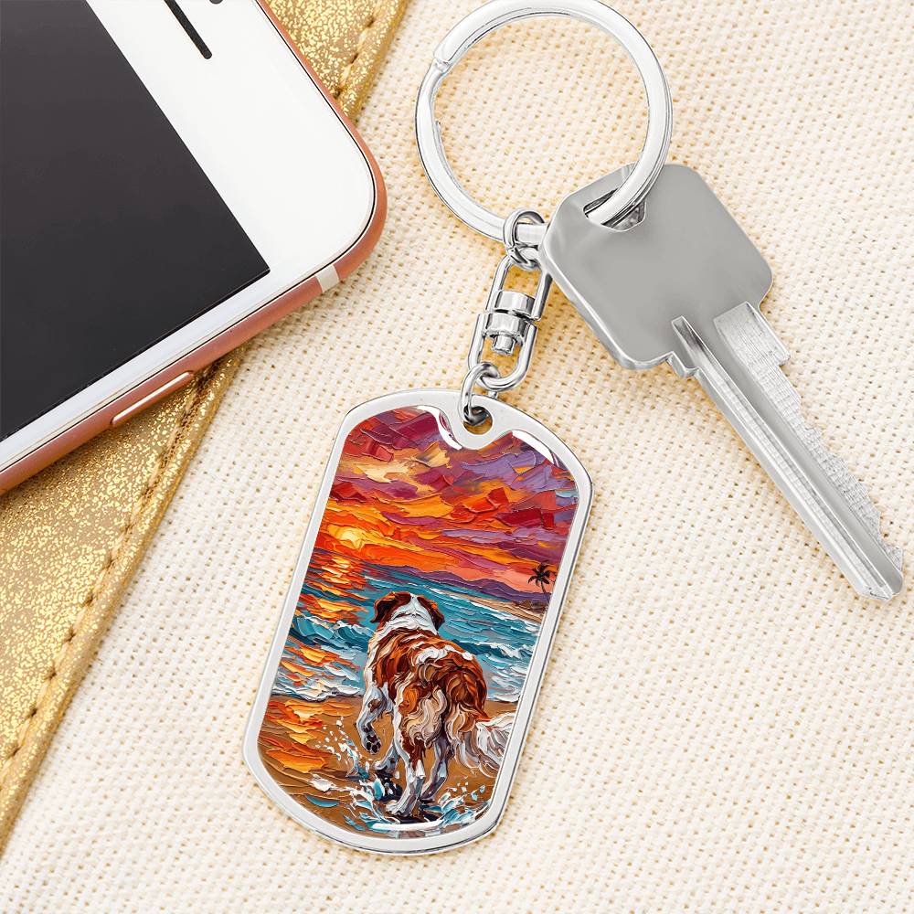 Beach Day - St Bernard Dog Tag Keychain