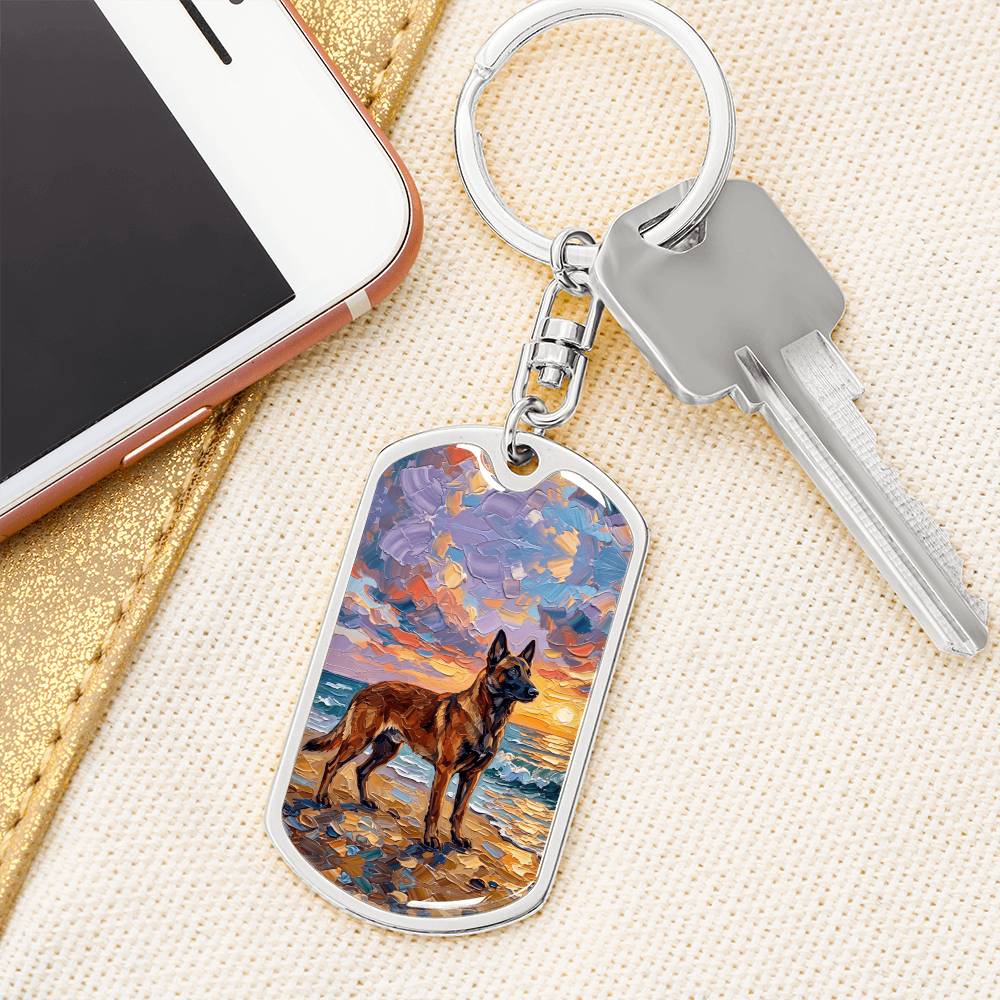 Beach Sunset - Malinois Dog Tag Keychain