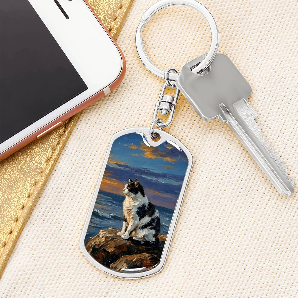 Beach Days - Black and White Magpie Cat Dog Tag Keychain