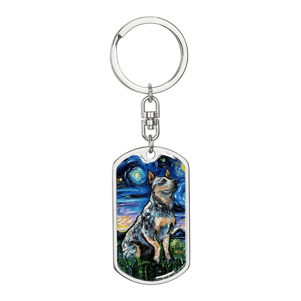 Blue Heeler Starry Night Round Keychain