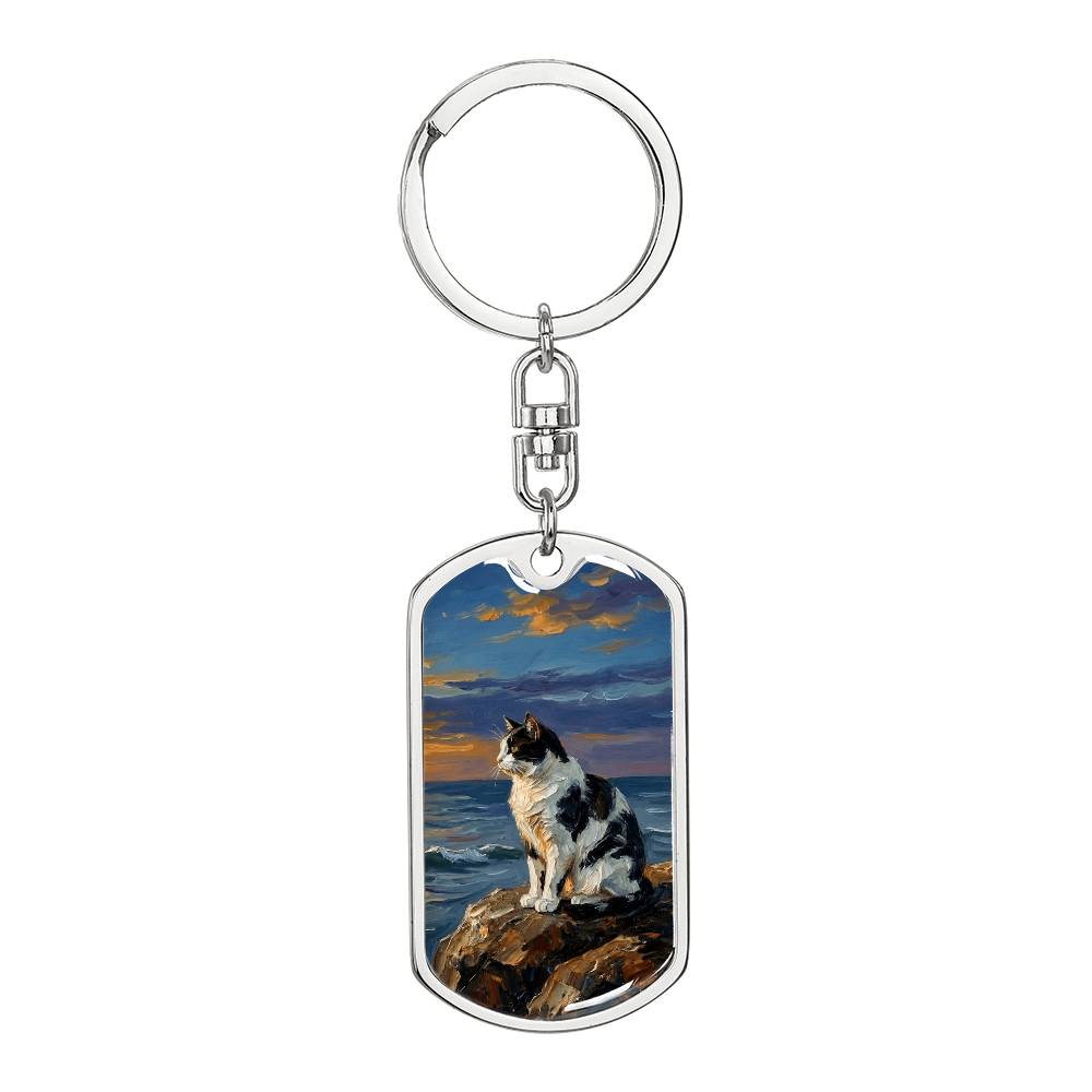Beach Days - Black and White Magpie Cat Dog Tag Keychain