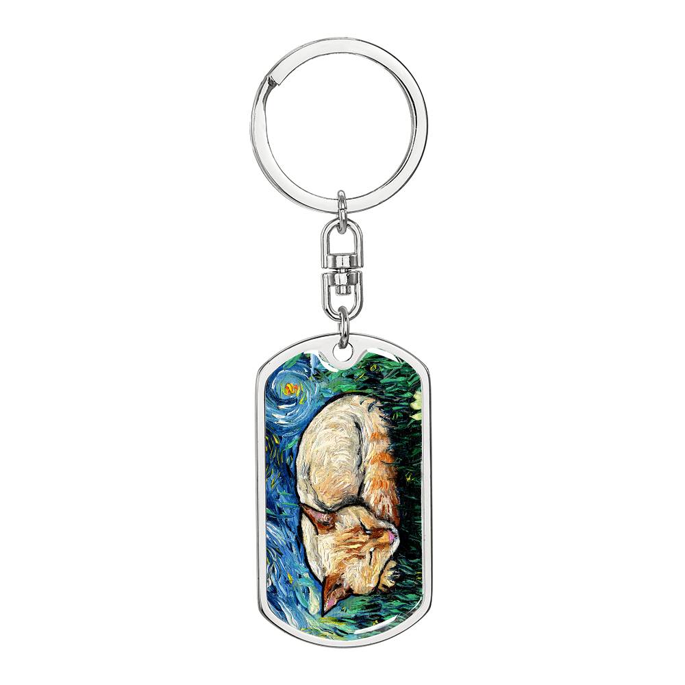 Sleeping Flame Point Siamese Dog Tag Keychain