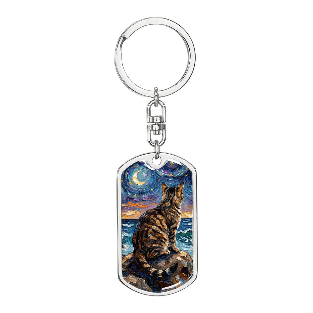 Beach Nights - Brown Tabby Cat Dog Tag Keychain