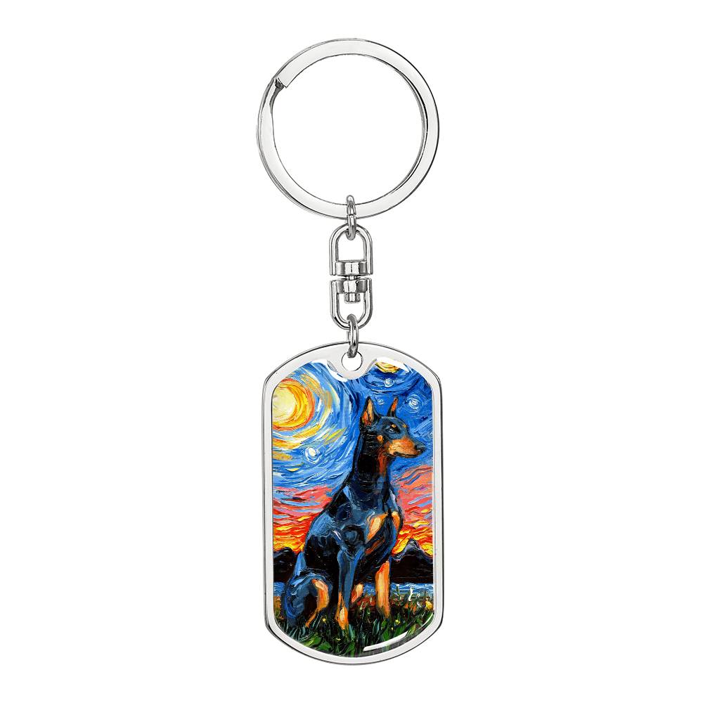 Doberman Starry Night Dog Tag Keychain