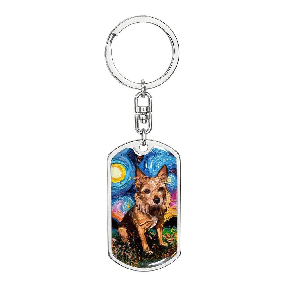 Australian Terrier Starry Night Dog Tag Keychain