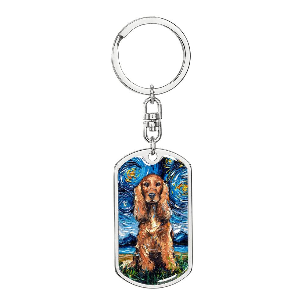 Red Cocker Spaniel Starry Night Dog Tag Keychain