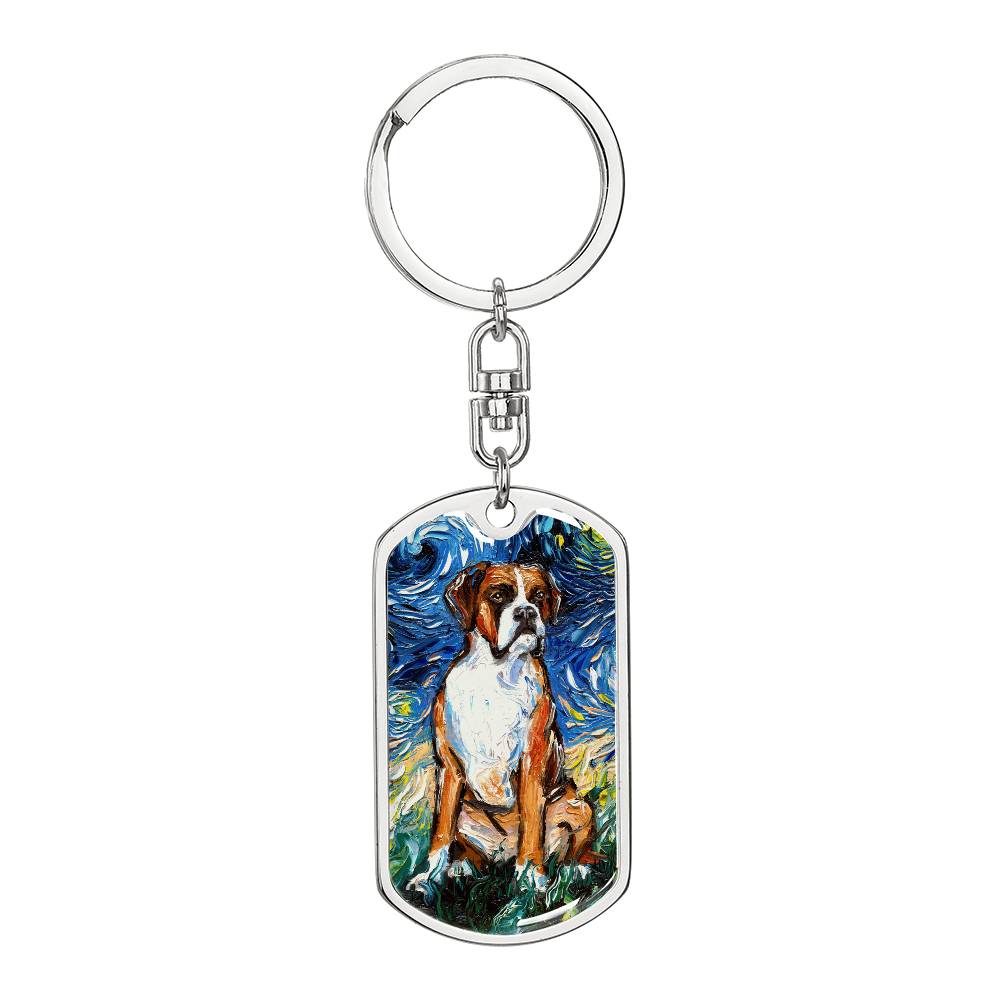Boxer Starry Night Dog Tag Keychain