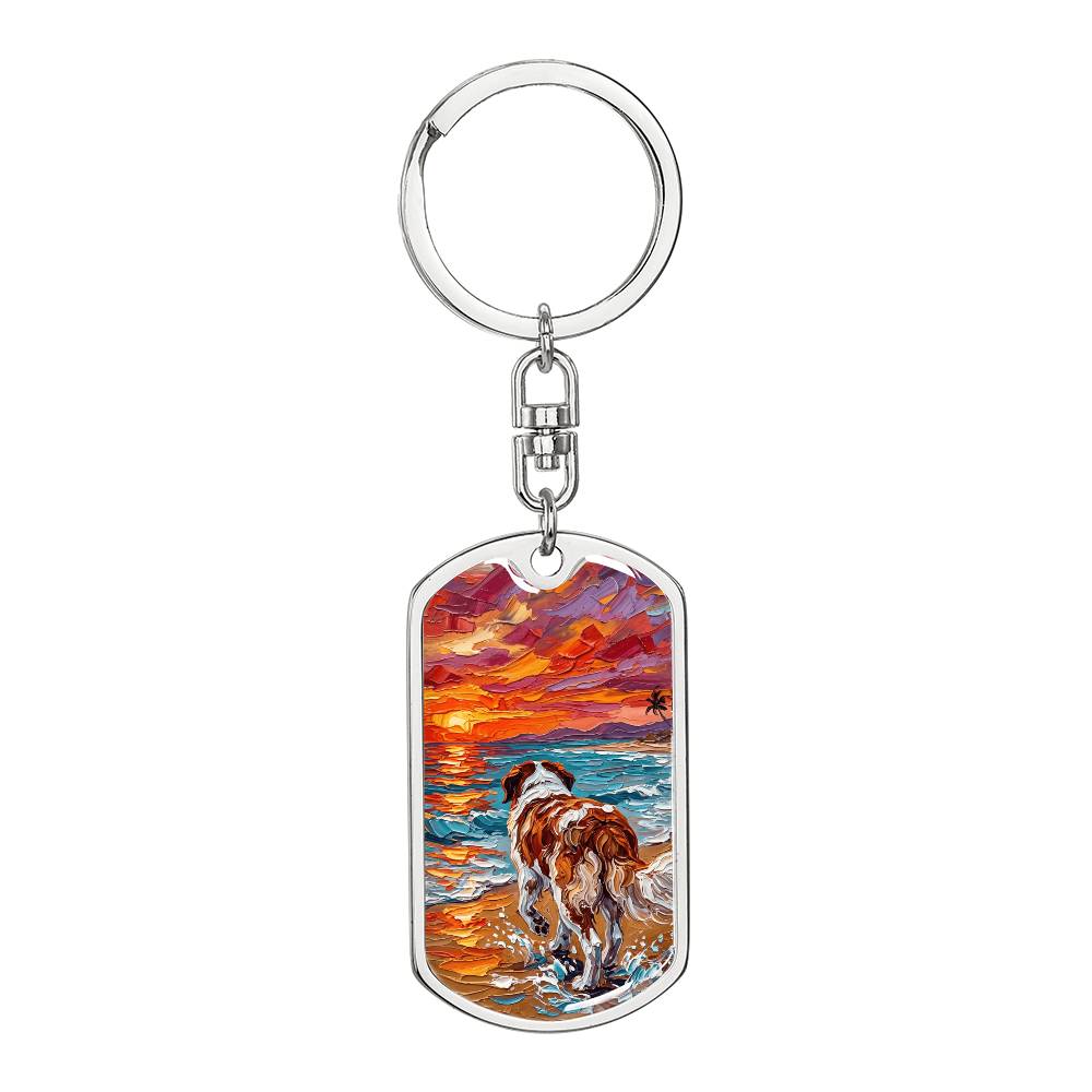 Beach Day - St Bernard Dog Tag Keychain