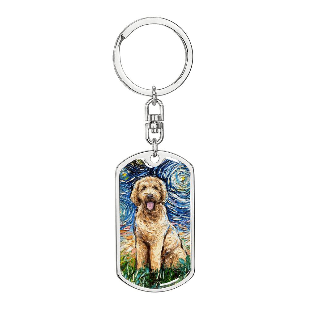 Goldendoodle Starry Night Dog Tag Keychain
