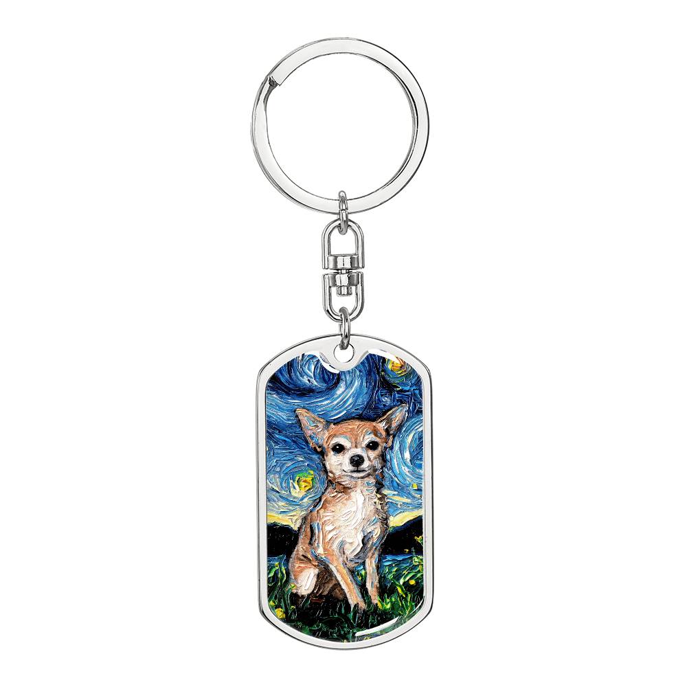 Chihuahua Starry Night Dog Tag Keychain