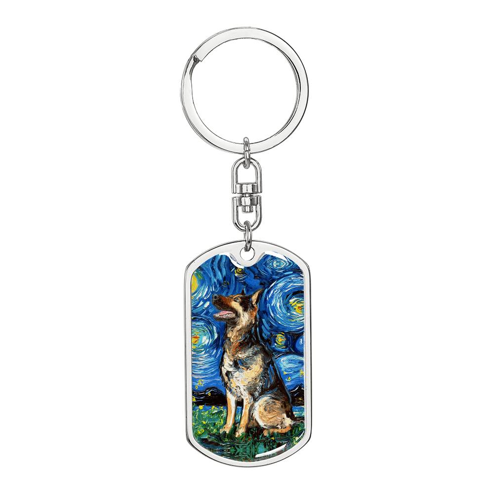 German Shepherd Starry Night Dog Tag Keychain