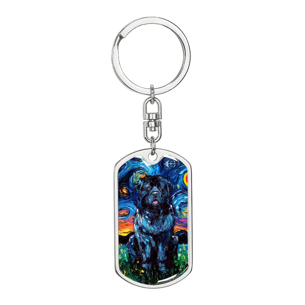 Newfoundland Starry Night Dog Tag Keychain