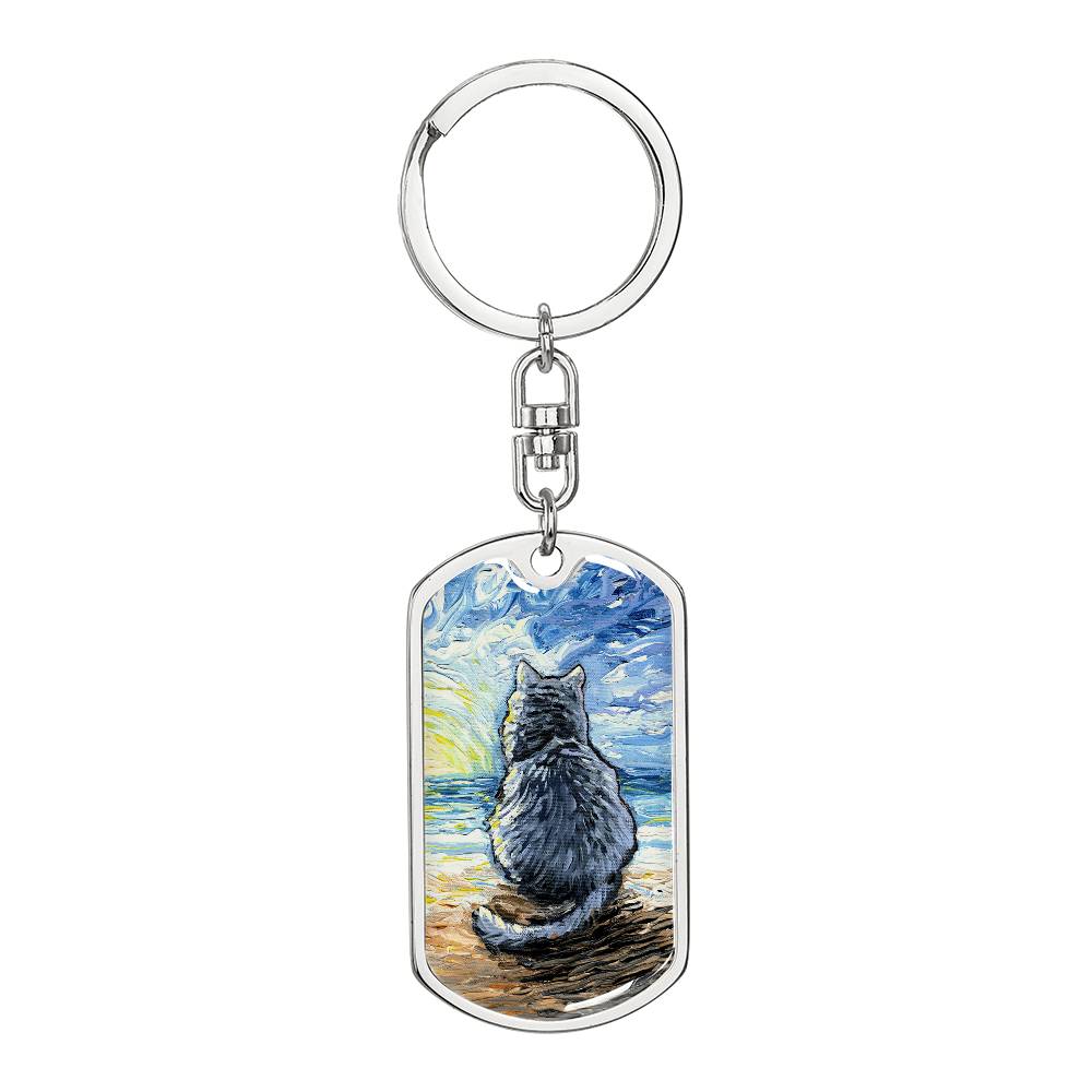 Beach Days - Nebelung Cat Dog Tag Keychain