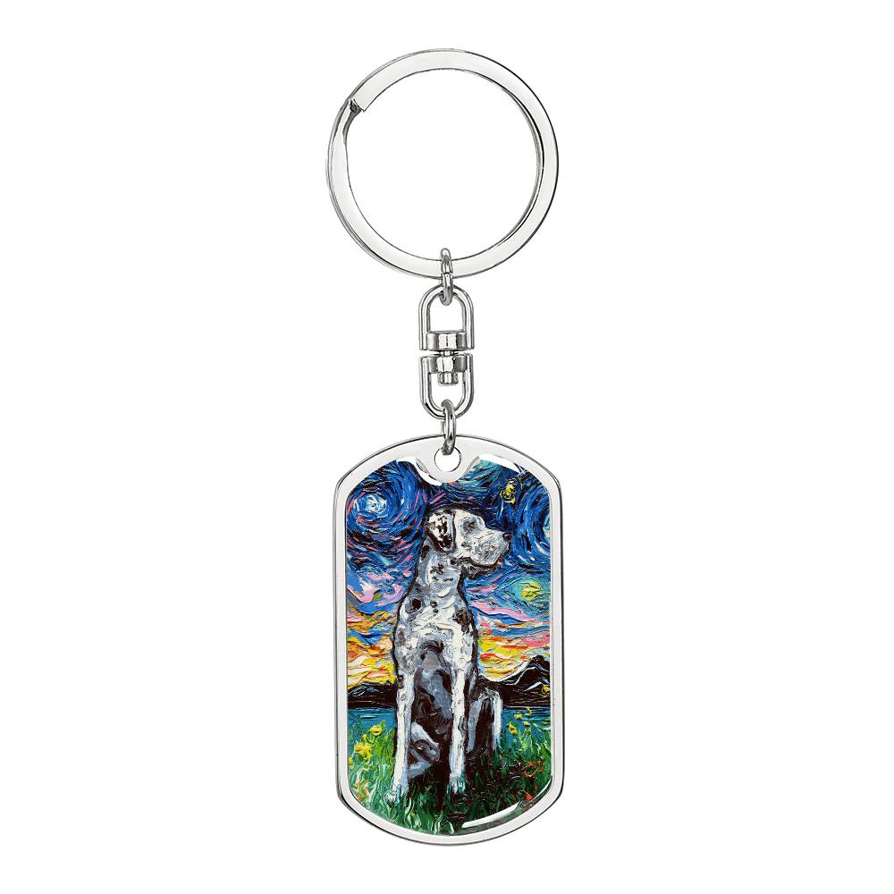 Merle Great Dane Starry Night Dog Tag Keychain