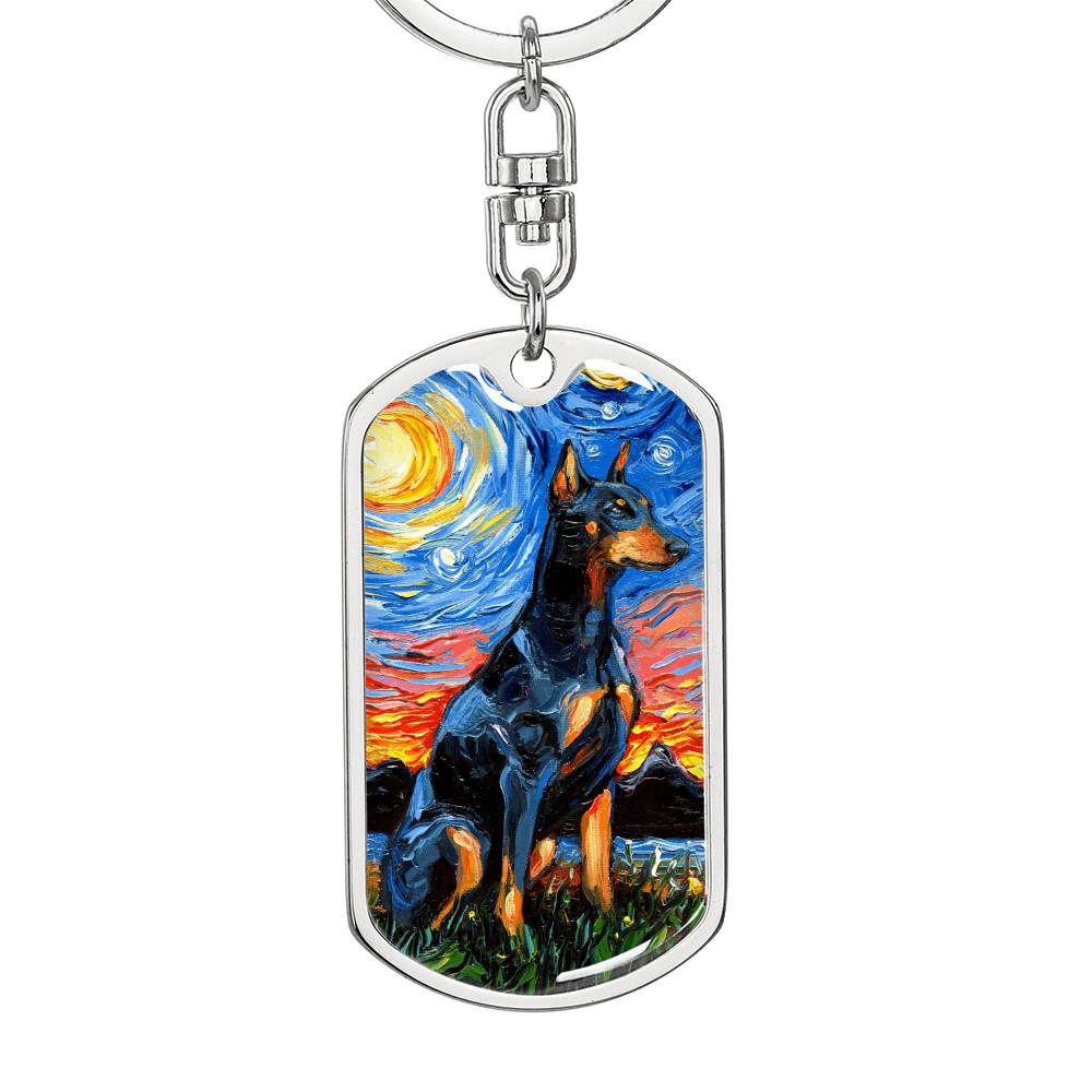 Doberman Starry Night Dog Tag Keychain