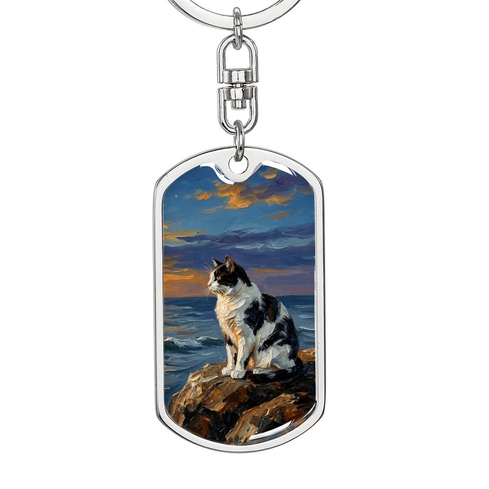 Beach Days - Black and White Magpie Cat Dog Tag Keychain