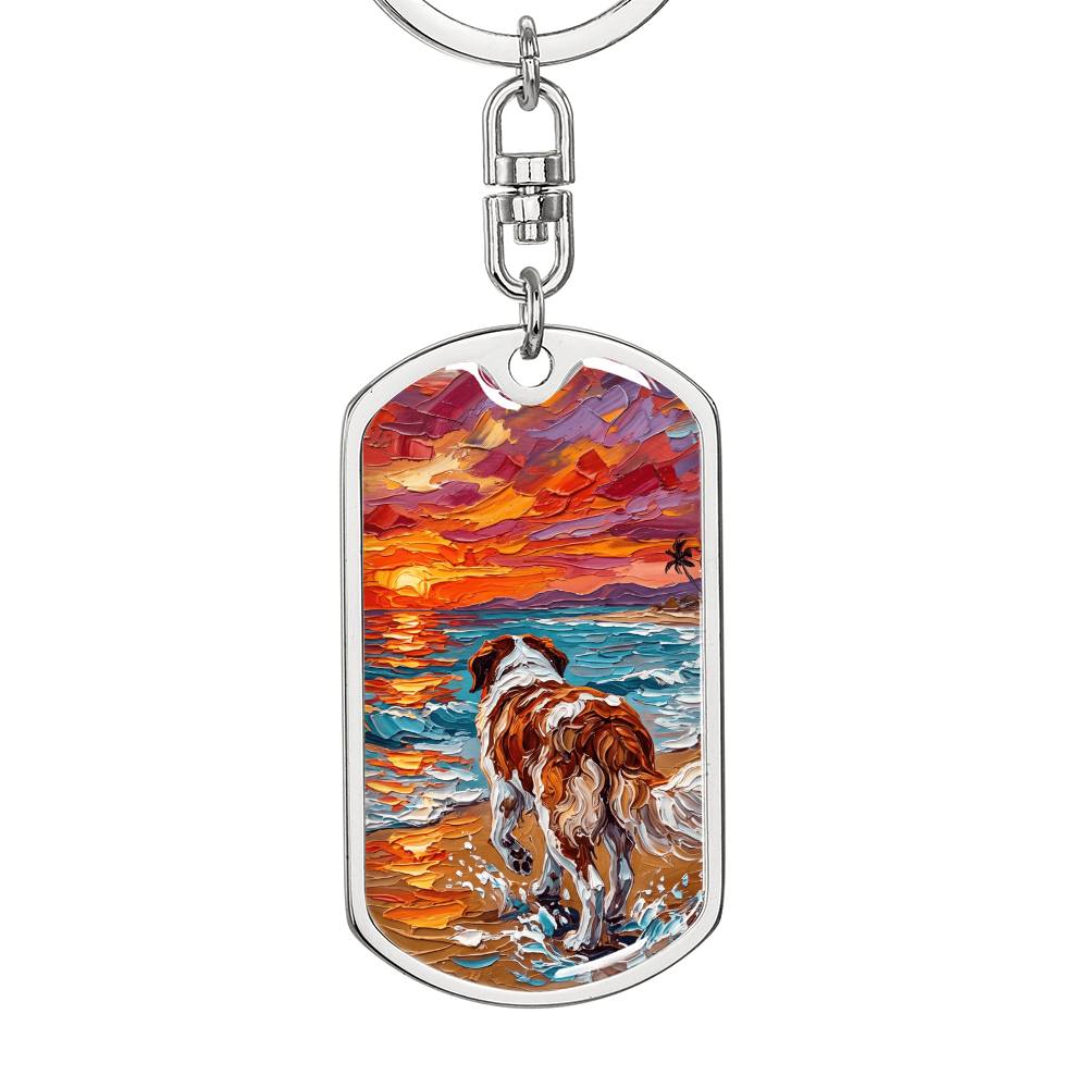 Beach Day - St Bernard Dog Tag Keychain