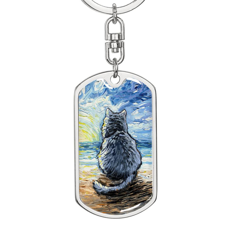 Beach Days - Nebelung Cat Dog Tag Keychain