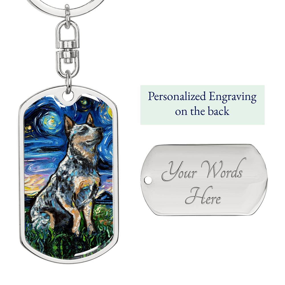 Blue Heeler Starry Night Round Keychain