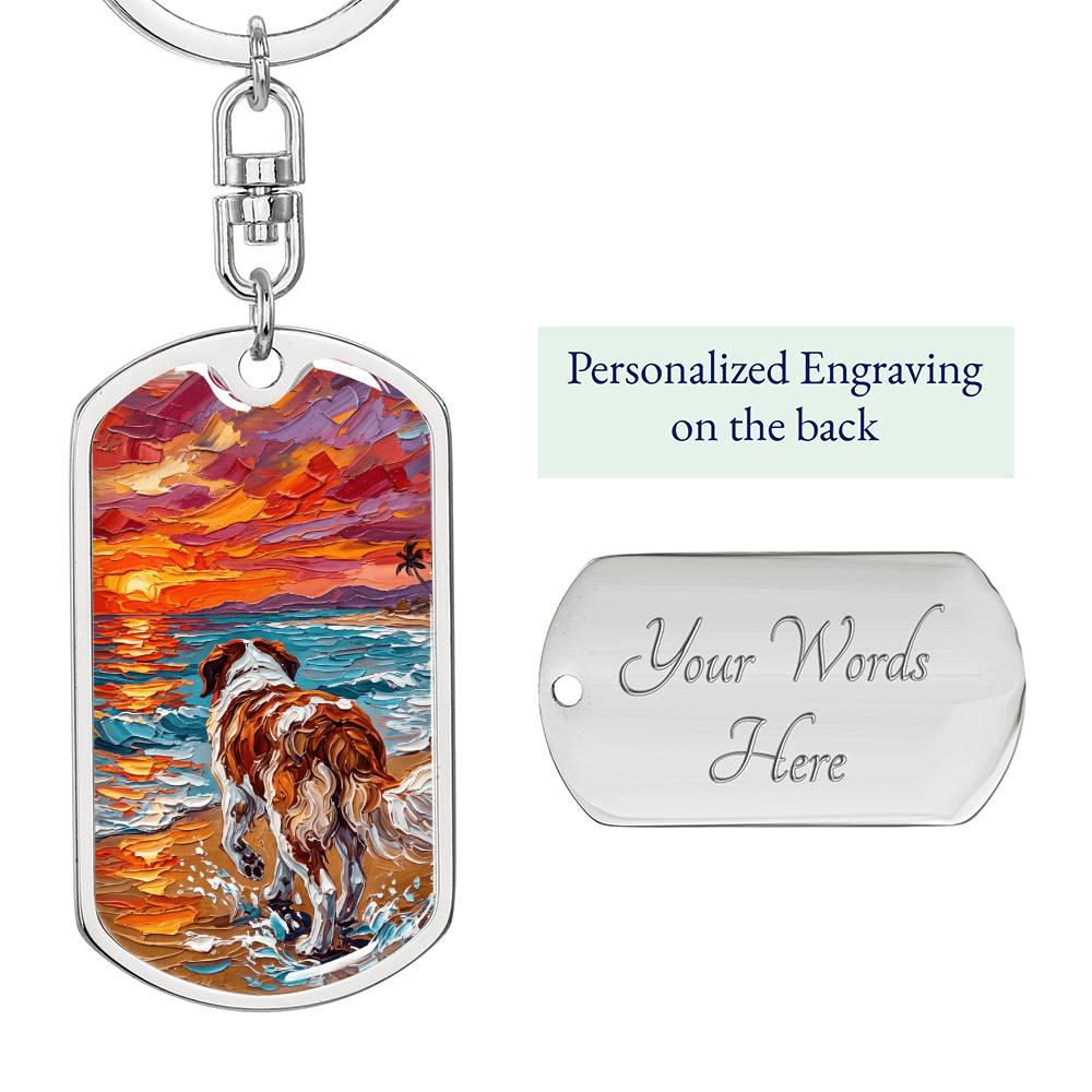 Beach Day - St Bernard Dog Tag Keychain