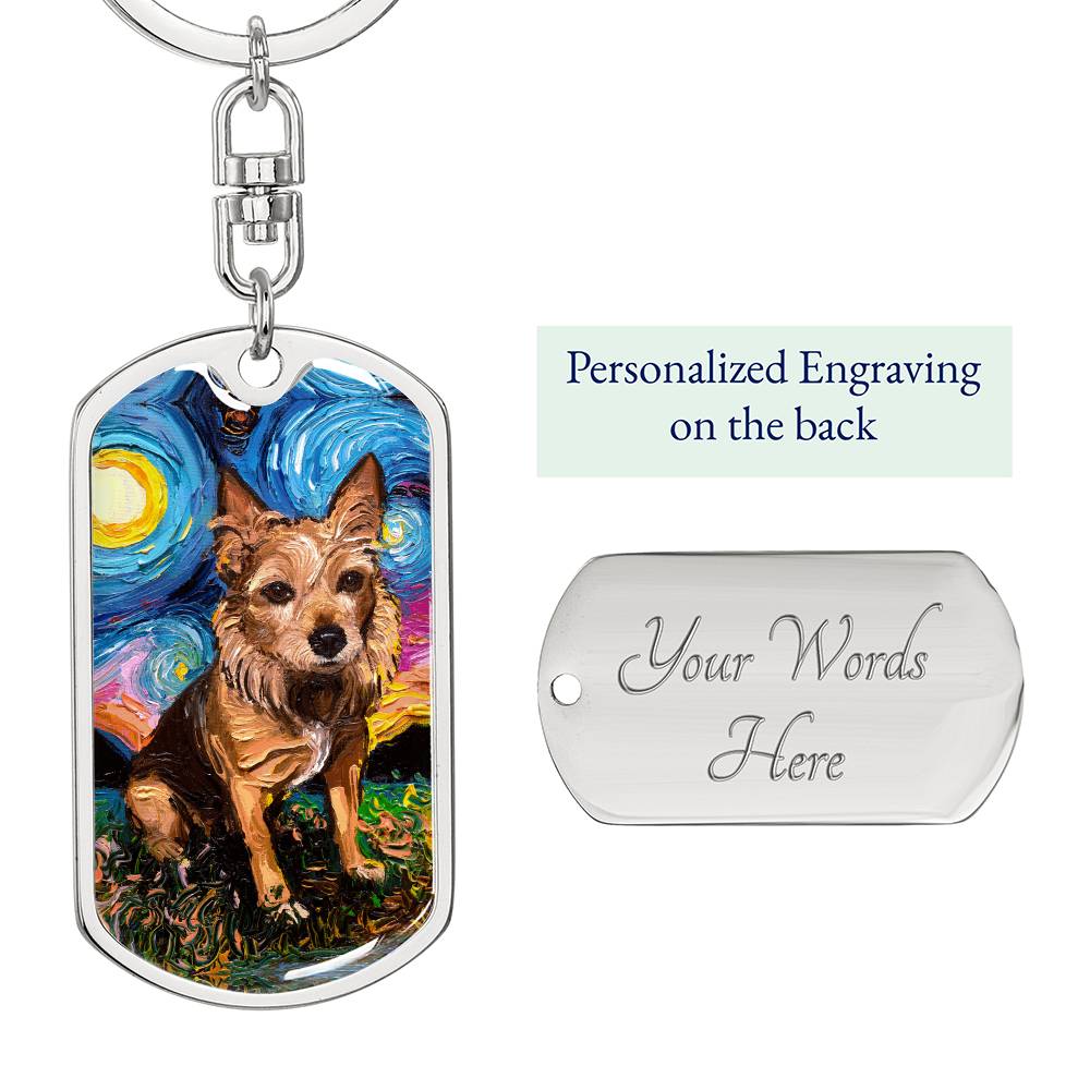 Australian Terrier Starry Night Dog Tag Keychain