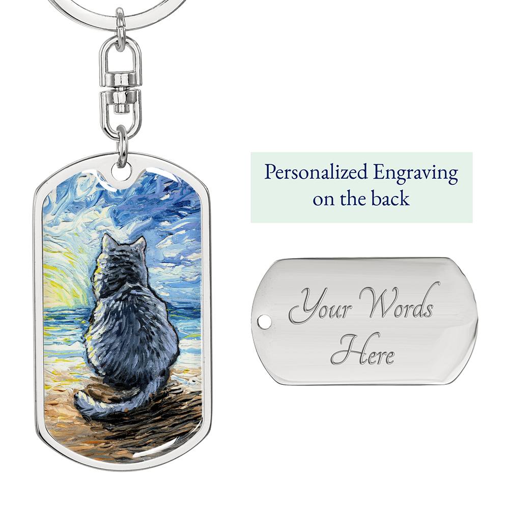 Beach Days - Nebelung Cat Dog Tag Keychain